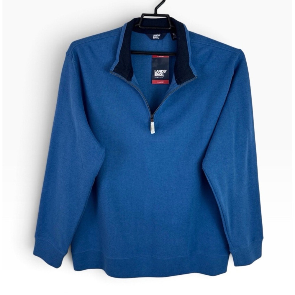Lands' End Men' s 1/4 Zip Pullover Sweatshirt Blue NEW